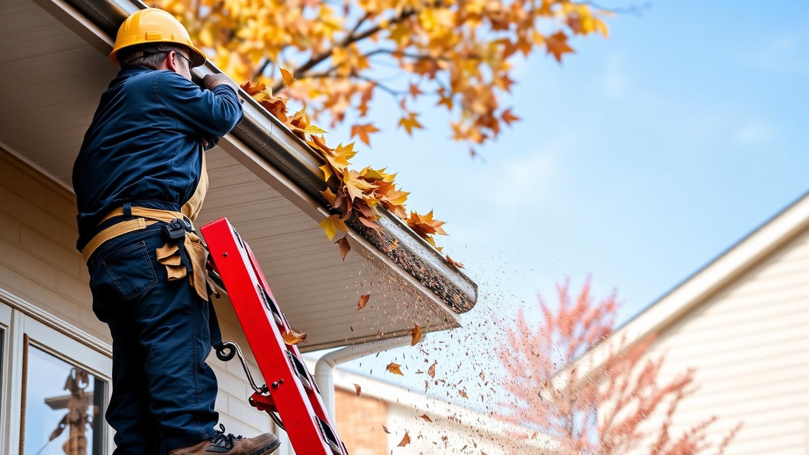 Professional cleaning gutters on a Raleigh home