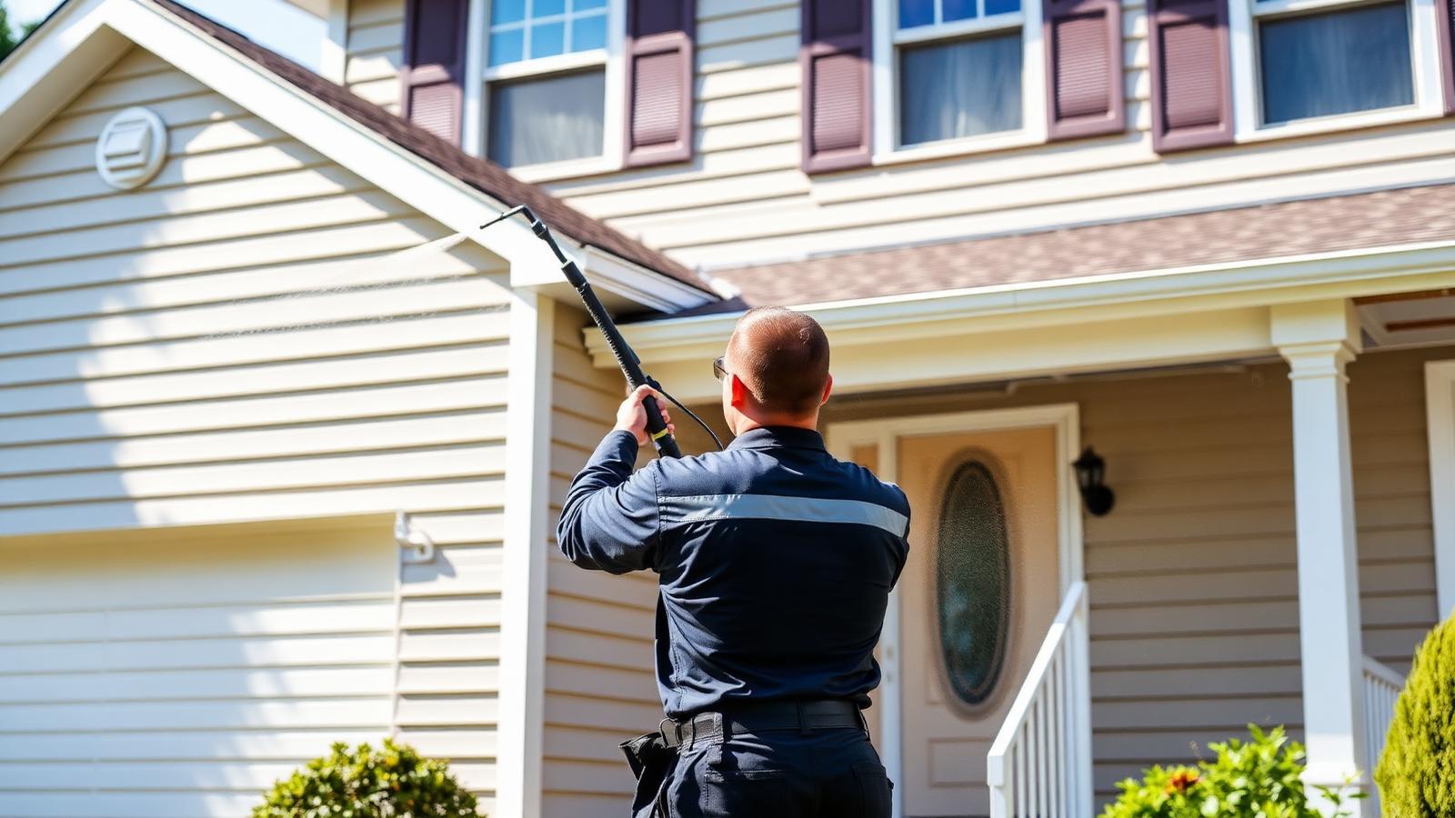 Professional soft washing a home exterior in North Carolina
