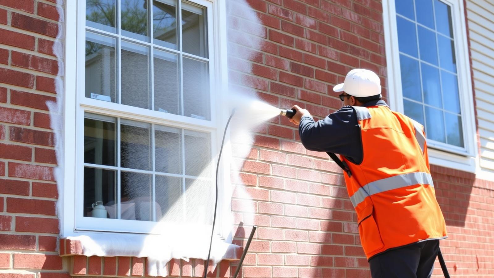 Soft washing a two-story home exterior in North Carolina