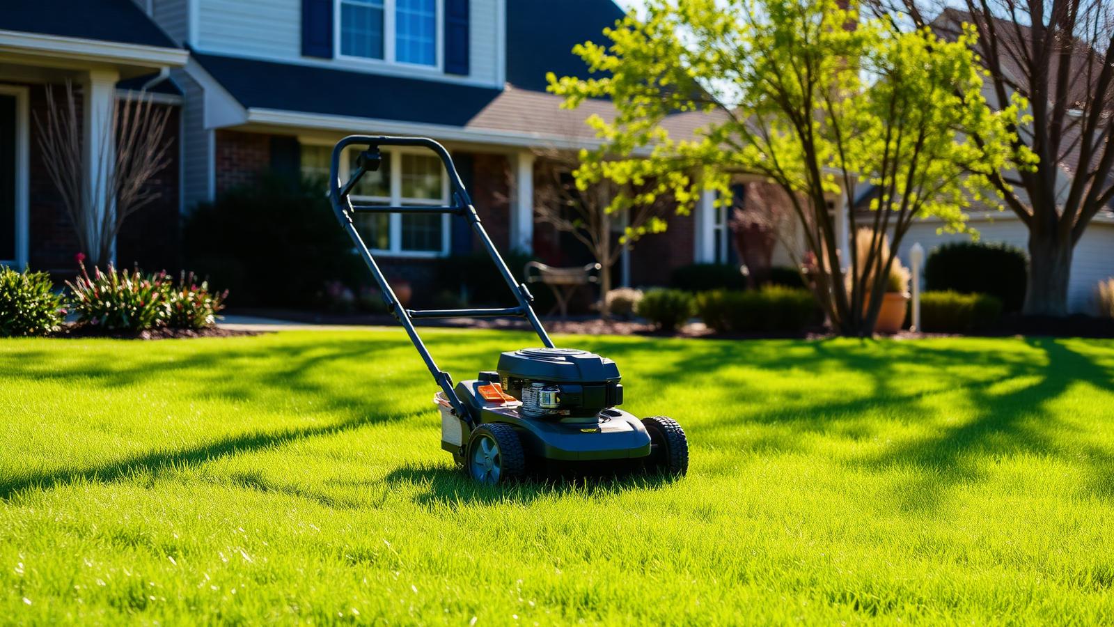 Freshly mowed spring lawn at a North Carolina home